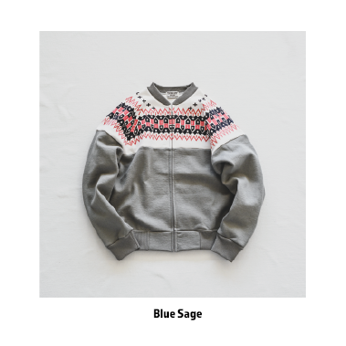 Sure's 50s Snow Pattern Full Zip Sweatshirt / Blue Sage